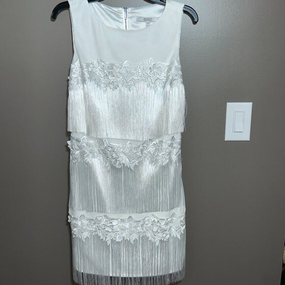 Badgley Mischka Tiered Fringe Cocktail Flapper Dress - Picture 1 of 8